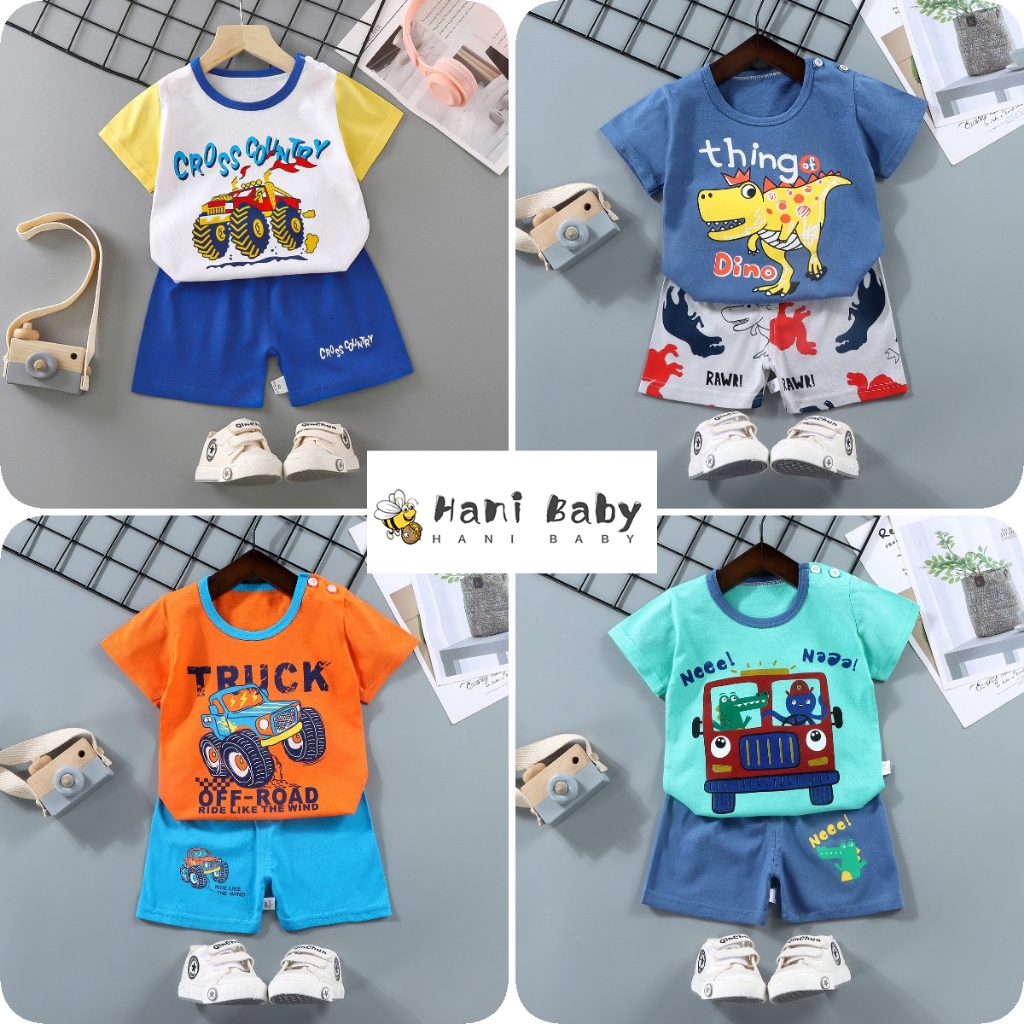 เสื้อเด็กชาย เเขนสั้น + กางเกงเด็ก ขาสั้น งานเข้าเซ็ท พิมพ์ลายน่ารัก งานคุณภาพ ราคาหลักสิบเท่านั้น พร้อมส่ง