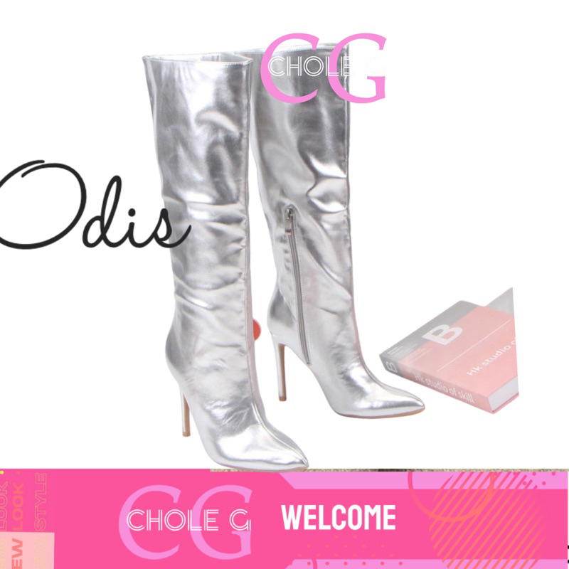Chole G: Odis Silver long Boots รองเท้าบูทส้นสูงสีเงินส้นเข็ม สูง 10cm(SH0109)