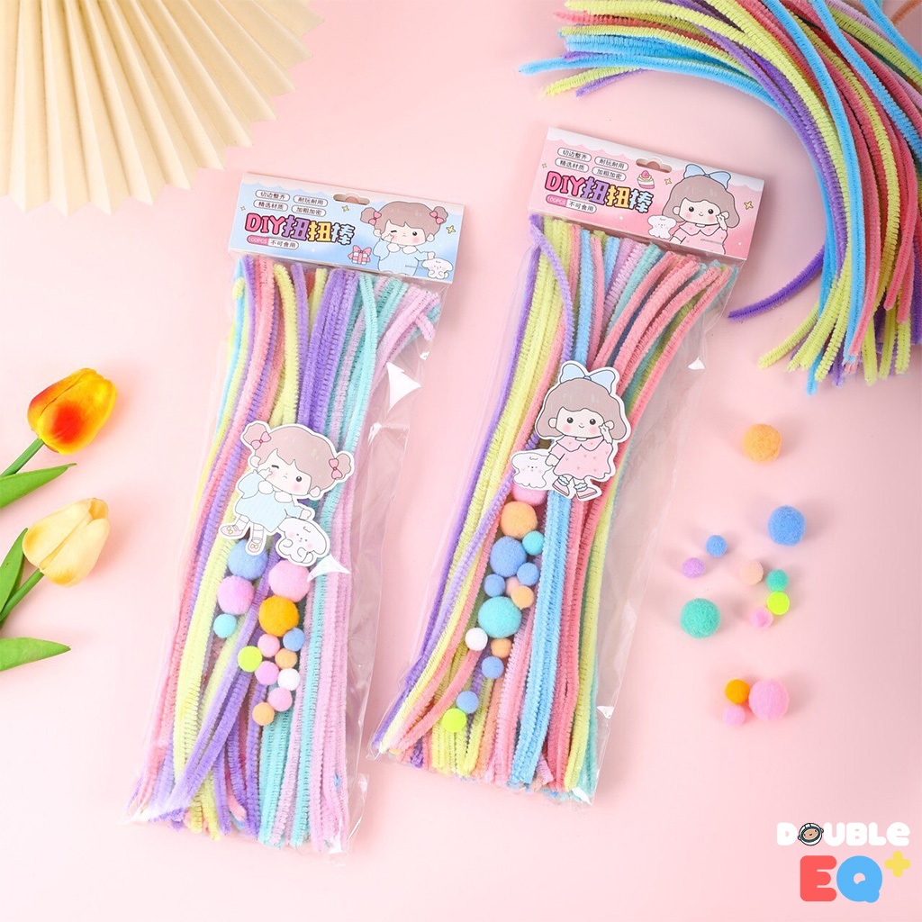 ลวดกำมะหยี่ เกรดพรีเมี่ยม  DIYเซทลวดกำมะหยี่  มี ปอมปอมให้ตกแต่ง เซ็ต 70 / 100 เส้น รวมสี