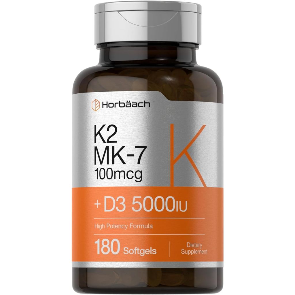 Horbaach Vitamin K2 with D3 | 180 Softgels | 800 mcg Complex with MK7 Plus MK4 | 5000 IU of D3 | Non-GMO  (No.727)