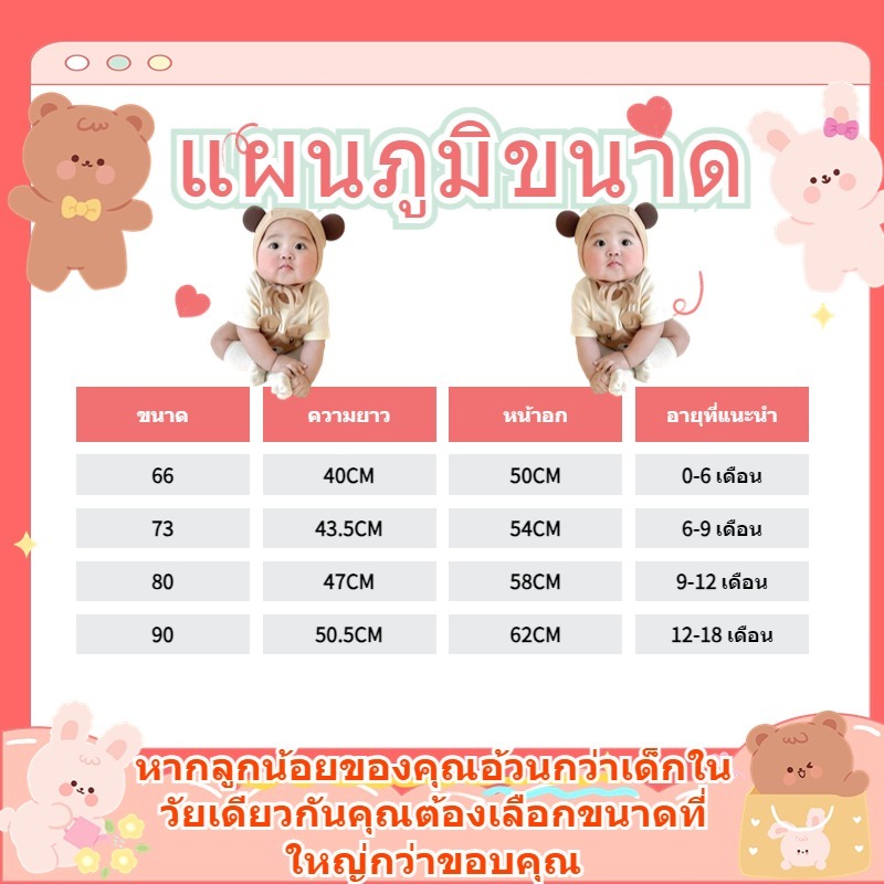 romper เด็ก ชุดหมีเด็กแรกเกิด บอดี้สูทแขนสั้น+หมวกหมี ผ้าฝ้าย 0-3 เดือน ฤดูร้อน ชุดถ่ายรูปสวยงามสำหรับทารกแรกเกิด รูปที่ 2