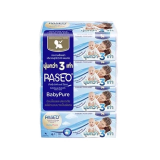 Paseo พาซิโอ กระดาษทิชชู่เช็ดหน้า เบบี้เพียวซอฟท์แพ็ค 130 แผ่น/ห่อ (1 แพ็ค มี 4 ห่อ) (สั่งได้สุงสุด 12 แพ็ค)