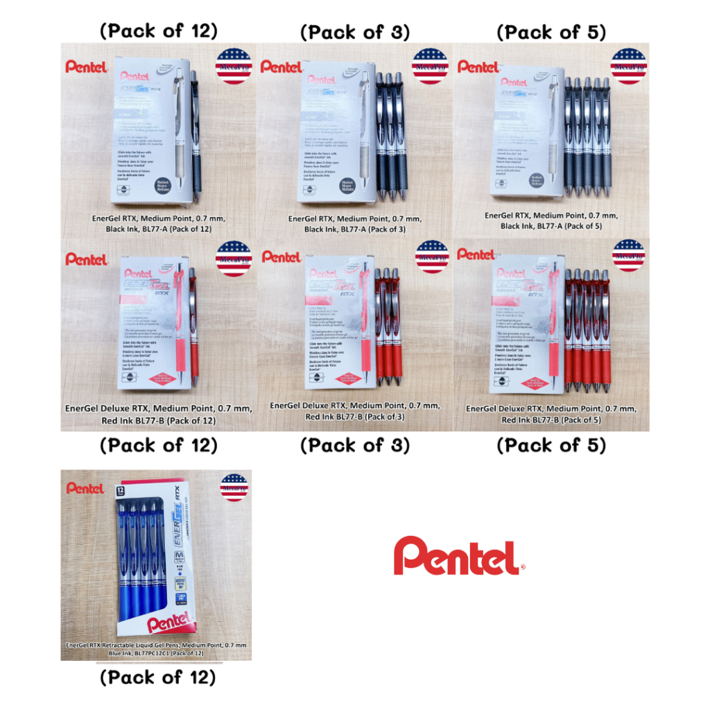 Pentel® EnerGel RTX Retractable Liquid Gel Pens, Medium Point, 0.7 mm, รุ่น BL77-A, BL77-B, ‎BL77PC1