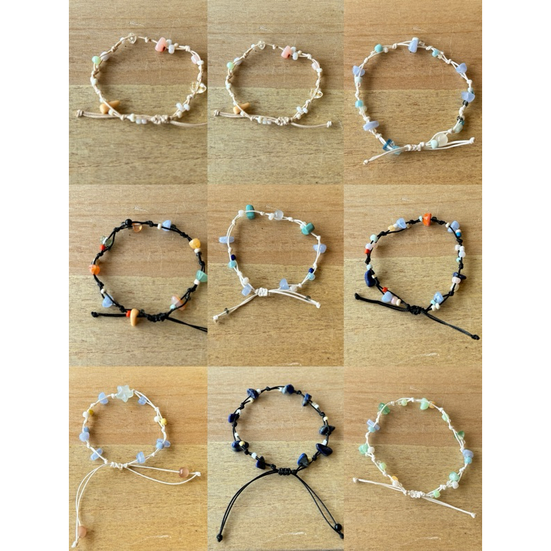 39฿-พร้อมส่ง- กำไลข้อมือเชือกถัก กำไลข้อมือเชือกเทียน Diy ประดับหินสีๆ และลูกปัด น่ารักๆค่า