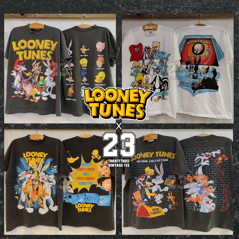 [ 23 ] X [ LOONEY TUNES ] ป้ายUSA เสื้อวินเทจ ฟอกไบโอ เสื้อลายการ์ตูน รวมดารา / โรงหนัง / ร้องเพลง / กำแพง vintage shirt