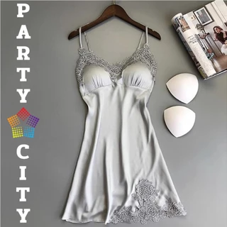 PARTY CITY ชุดนอนซาติน ชุดนอนเเซ่บๆ ชุดนอน sexy ✅​ ไซต์ S-XXL นน.40-80 kg. สายเดี่ยวปรับได้ พร้อมจัดส่ง PC-164