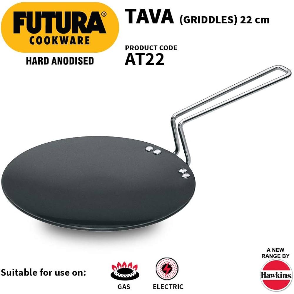 Hawkins Futura Hard Anodised  roti Tava stainless steel handle 26 cm, 4.88 mm  thick (Black)