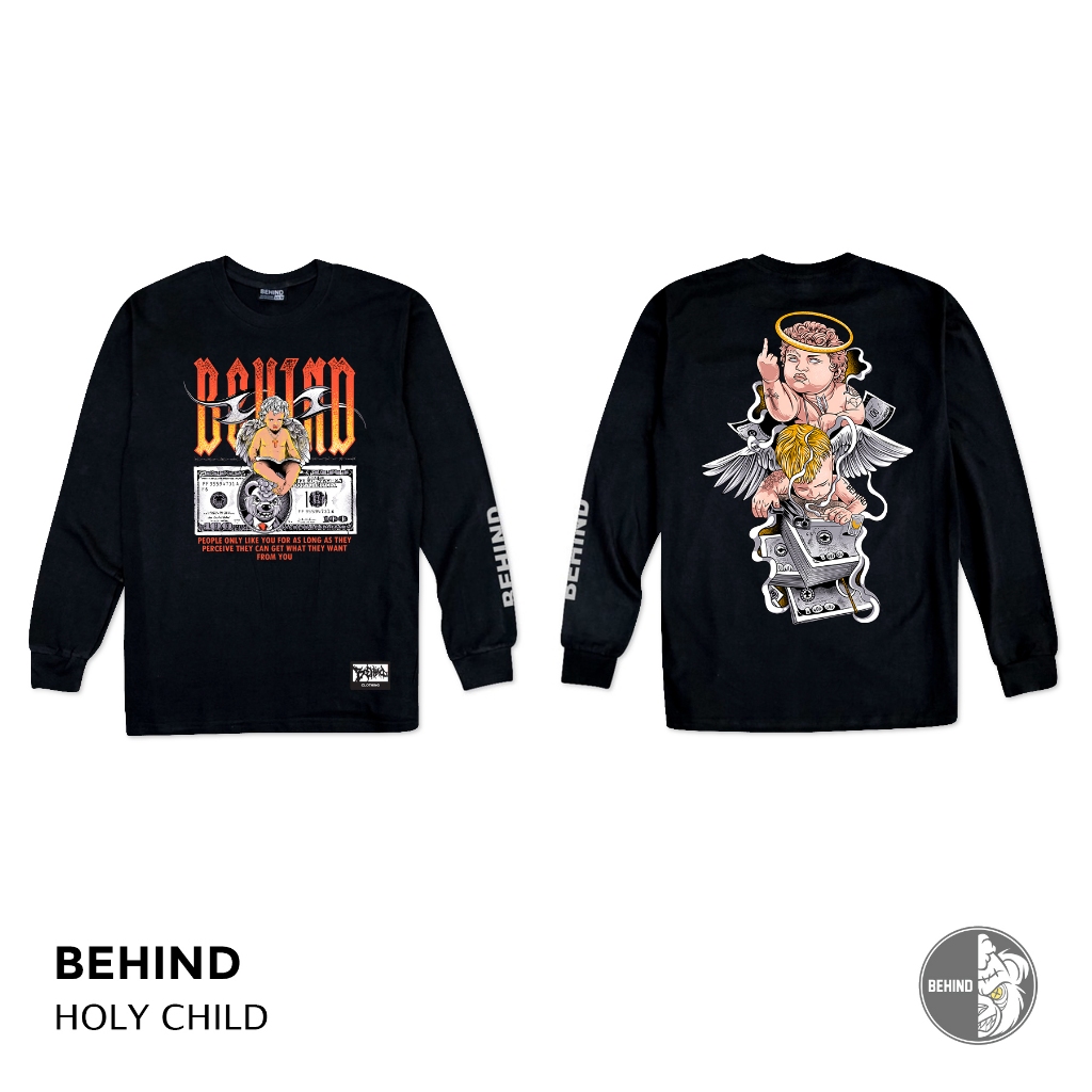 BEHIND เสื้อยืด แขนยาว “ HOLY CHILD “ แนวสตรีท เสื้อยืดชาย หญิง