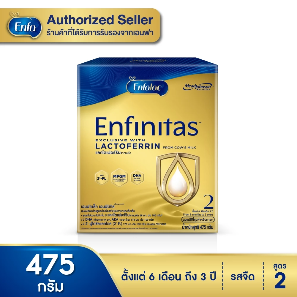 นมผงเอนฟา แล็ค เอนฟินิทัส สูตร2 นมผง เด็ก นมเอนฟา enfa Enfinitas ชนิดจืด 475 กรัม