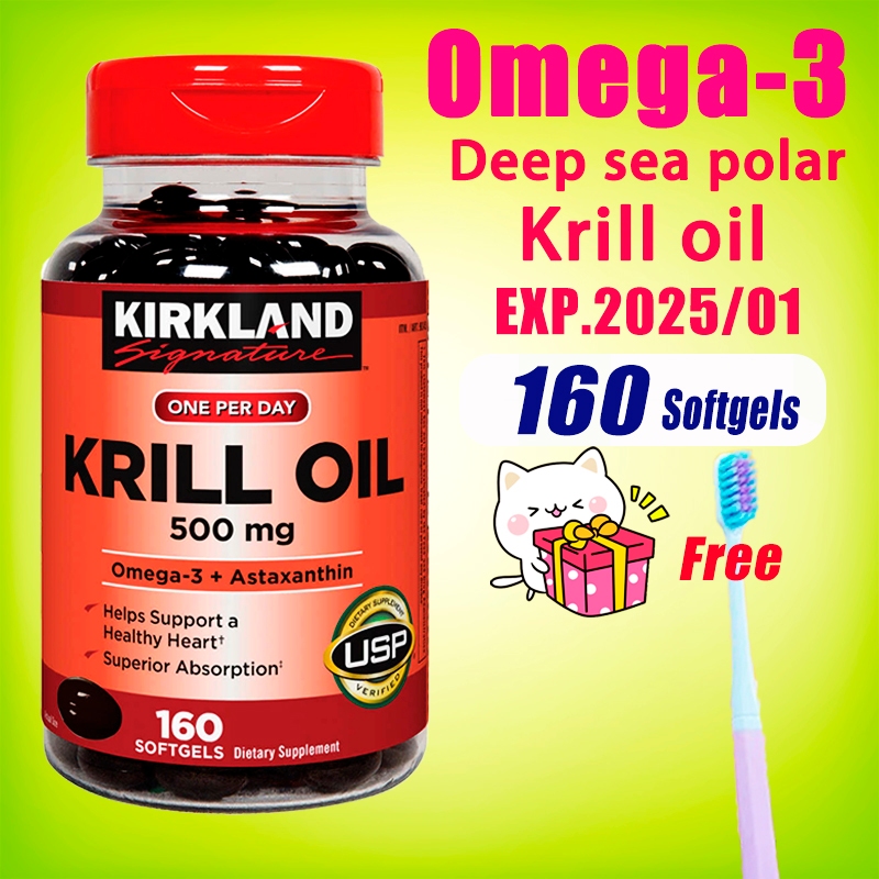 Kirkland Krill Oil Kirkland Signature Krill Oil  Omega 3 + Astaxanthin 500 mg 160 Softgels