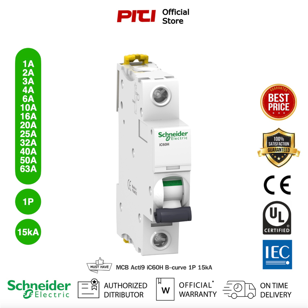 Schneider MCB A9F83106 6A 1P 15kA iC60H B-curve Acti9 Miniature Circuit Breaker เซอร์กิตเบรกเกอร์/ (Pre Order 60 วัน)