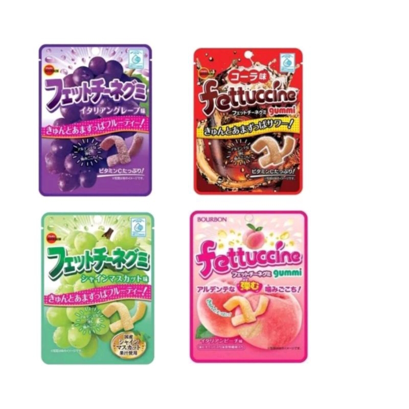 เยลลี่ กัมมี่ Bourbon fettuccine gummi กัมมี่เส้นพาสต้า เคลือบผงวิตามินซี รสผลไม้ มีให้เลือกหลายรสชา