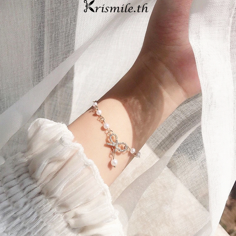COD-ในไทย สร้อยข้อมือ ประดับโบว์ ประดับไข่มุก โกลเด้น แฟชั่นย้อนยุค สไตล์เกาหลี ไม่ตกสี นักเรียนสำหรับผู้หญิง 2024ใหม่-K