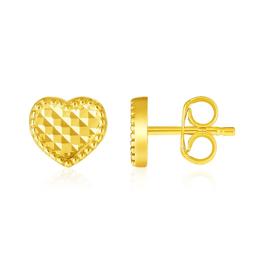 Nathalias NY ต่างหูหัวใจทองคำลายเท็กซ์เจอร์ ทองคำแท้ 14K แบบติดใบหู Textured Heart Post Earrings