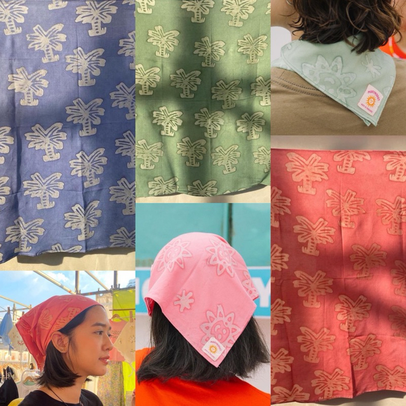 ผ้าเช็ดหน้า-ผ้าโพกผม ปั๊มเทียนมัดย้อม handmade 🩷bandana