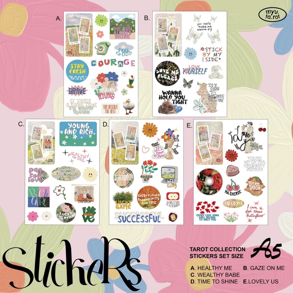 Sticker set สติกเกอร์ไดคัทพร้อมแปะ สติกเกอร์ติดตกแต่งบัตร ขนาด A5
