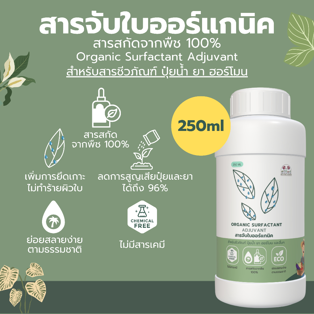 สารจับใบ ออร์แกนิค100% สารสกัดจากพืช 250ml ไม่ทำลายผิวใบ ย่อยสลายง่ายตามธรรมชาติ สำหรับสารชีวภัณฑ์