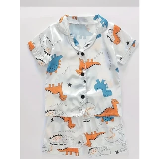 ชุดนอนเด็กผ้าซาติน เสื้อแขนสั้น+กางเกงขาสั้น ไซส์ 80-110 ร้านไทย พร้อมส่ง