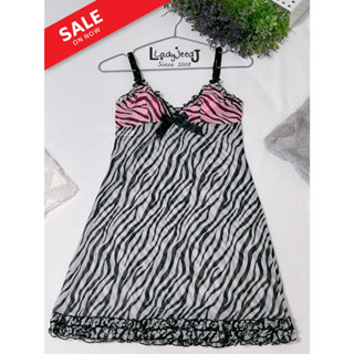 S005(dress) ชุดนอนเซ็กซี่สายเดี่ยว ลายม้าลายสีดำขาว+ชมพู ไซส…