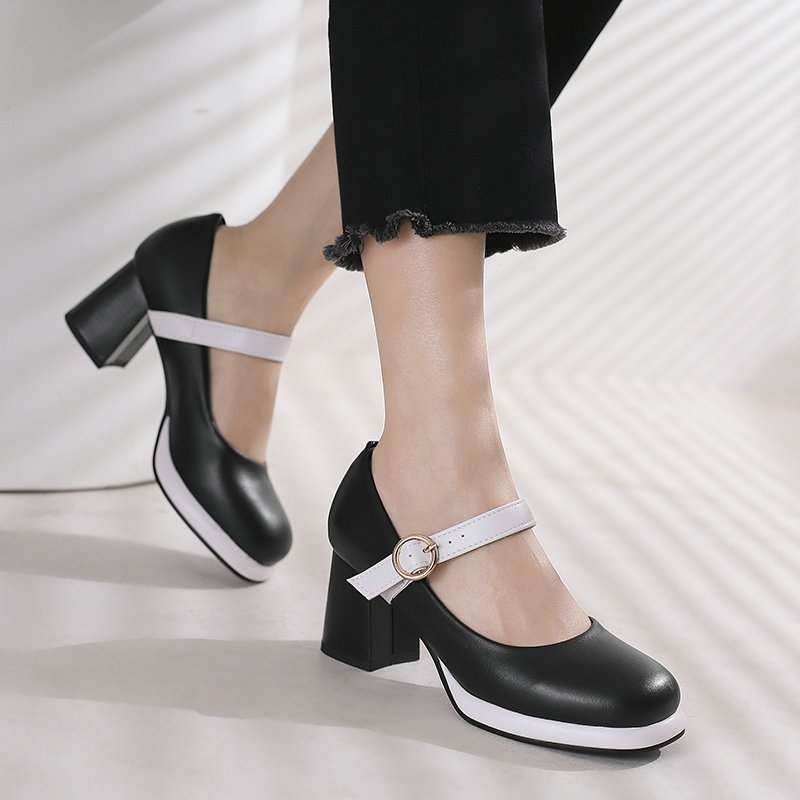 (1121) ไซส์ใหญ่ 40-48  รองเท้าคัชชู แมรี่เจน Mary Jane ส้นสูง 3 นิ้ว มี 6 สีพาสเทล หนัง pu นิ่ม - รูปที่ 2