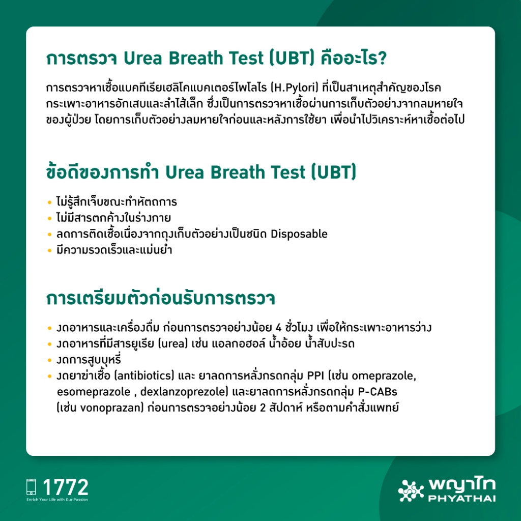 [E-Coupon] พญาไท พหลโยธิน - ตรวจหาเชื้อเอชไพโลไร สาเหตุโรคกระเพาะอาหาร Urea Breath Test (UBT)