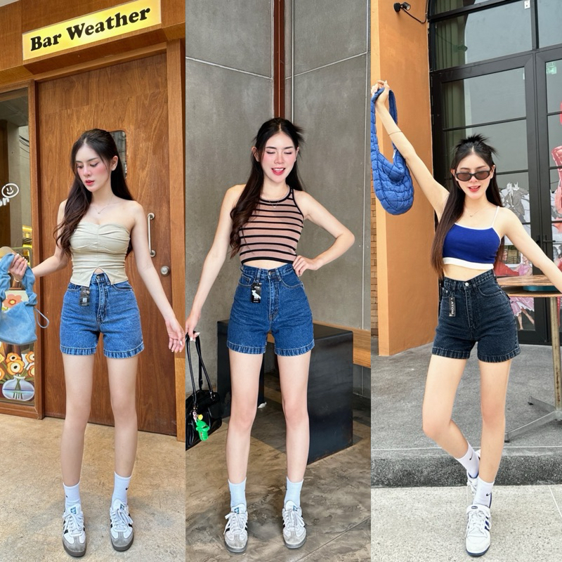 Atom jeans กางเกงยีนส์ขาสั้น ผ้าไม่ยืด ความยาว 16 นิ้ว