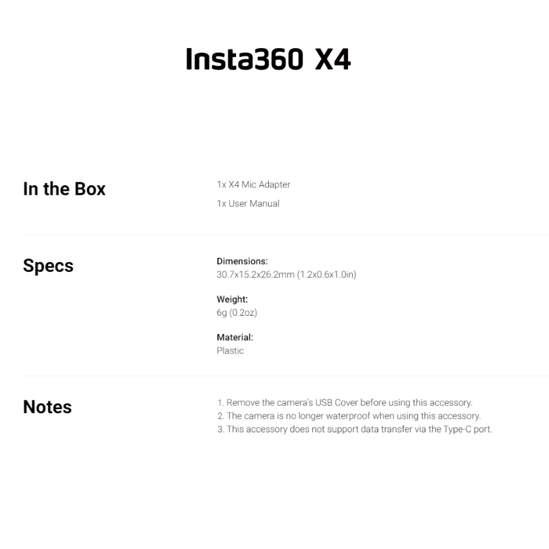 Insta360 X4 Mic Adapter รับประกัน 1 ปี