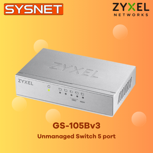 สวิสซ์ 5พอร์ต จิกะบิท 10/100/1000Mbps Zyxel GS-105B v3 5-Port Desktop Gigabit Ethernet Switch