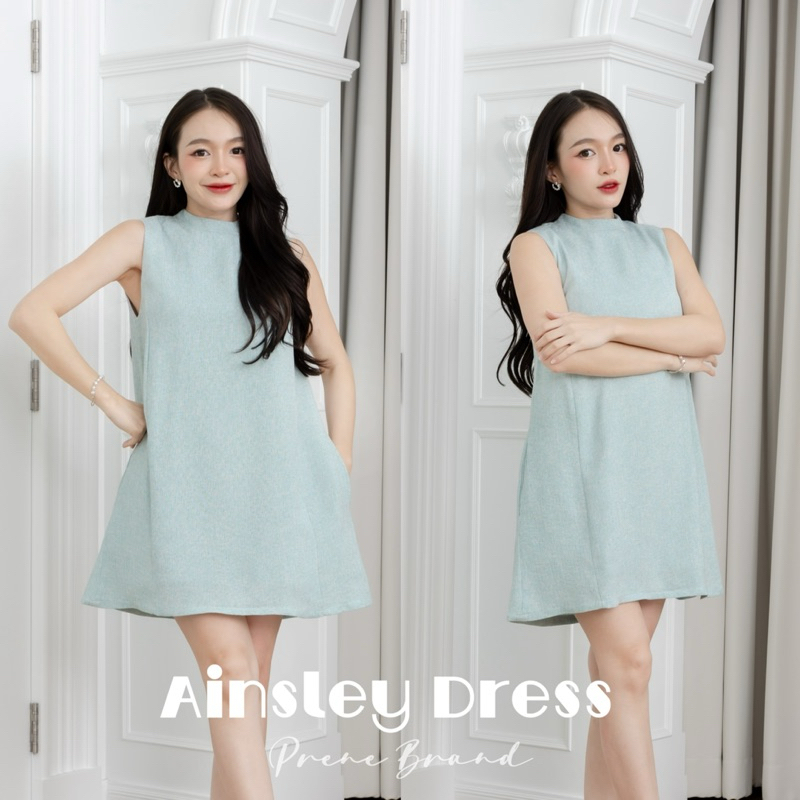 AINSLEY DRESS #Icy Mint - เดรสสั้น คอปีน ผ้า Tweed น่ารักใส่สบาย