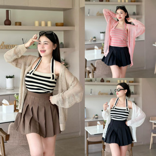 🌈SpinnyHouse🌈ชุดเซ็ต2ชิ้น เสื้อสายเดี่ยวผ้าไหมพรมยืด+เสื้อคล…