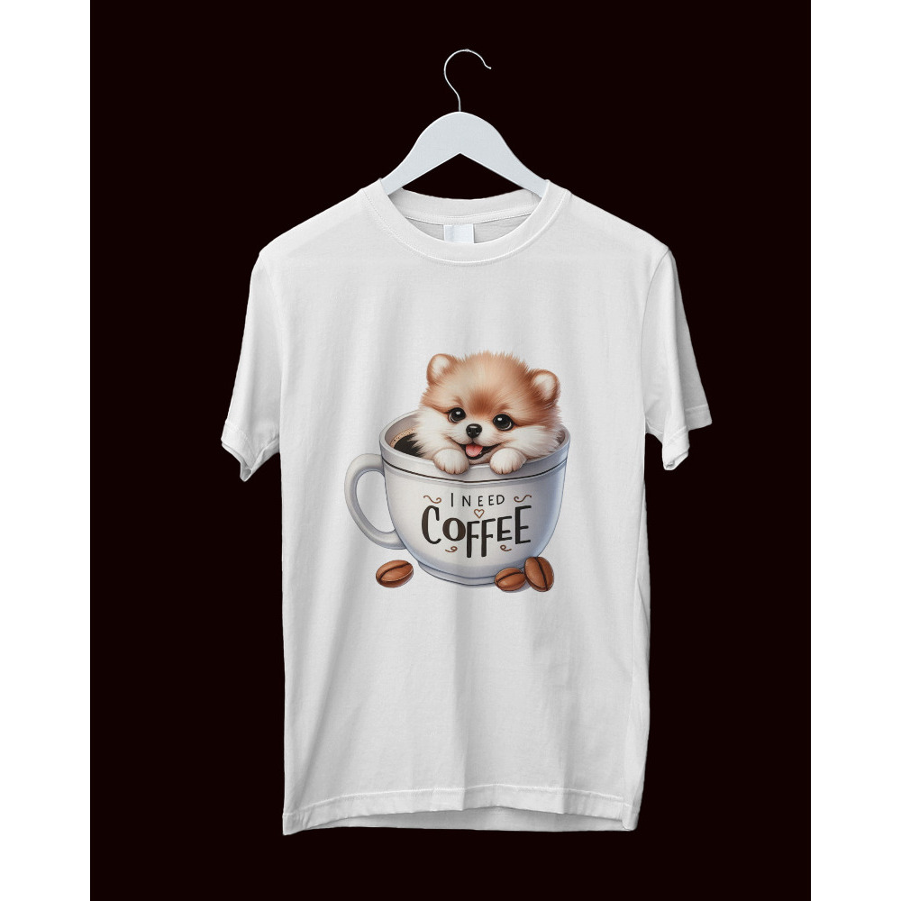 เสื้อลายหมา เสื้อยืดคอวี คอกลม แขนสั้น สกรีนลายหมา พิมพ์ลายแก้วกาแฟ 90s สไตล์เกาหลี มินิมอล Dog & Co