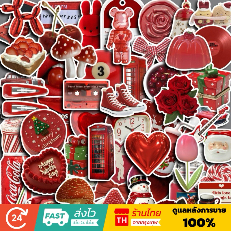 💥จัดส่งไว💥(149)สติกเกอร์ตกแต่งโทนสีแดง 60 ชิ้น