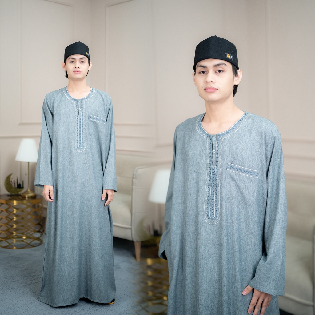 โต๊ปชายแขนยาว คอกลม เนื้อผ้าโพลีผสมคอตตอน เกรดดี สำหรับผู้ชายใส่ละหมาดออกงานอิสลาม AE60วาริสมุสลิม