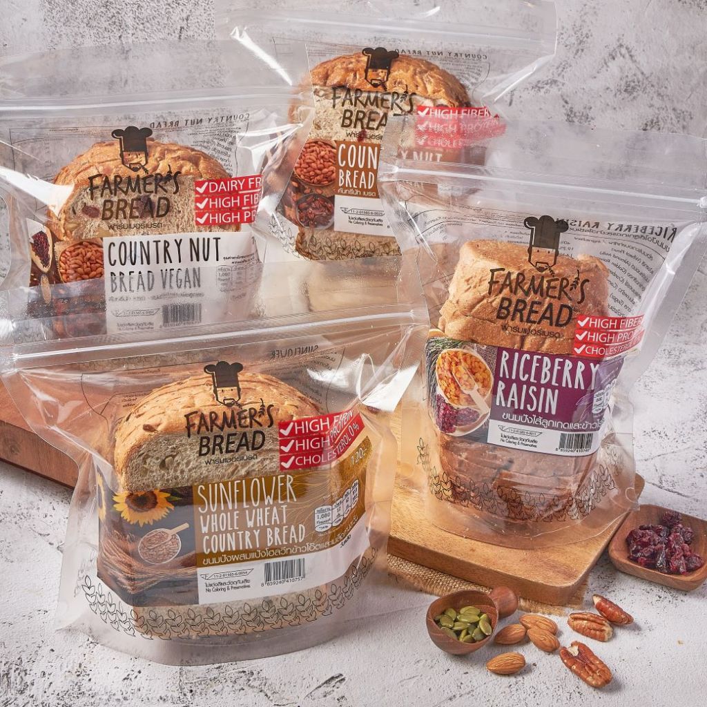 Farmer’s Bread ขนมปังคันทรีนัท ขนมปังลูกเกดข้าวไรซ์เบอร์รี่ ขนมปังฟักทองญี่ปุ่น