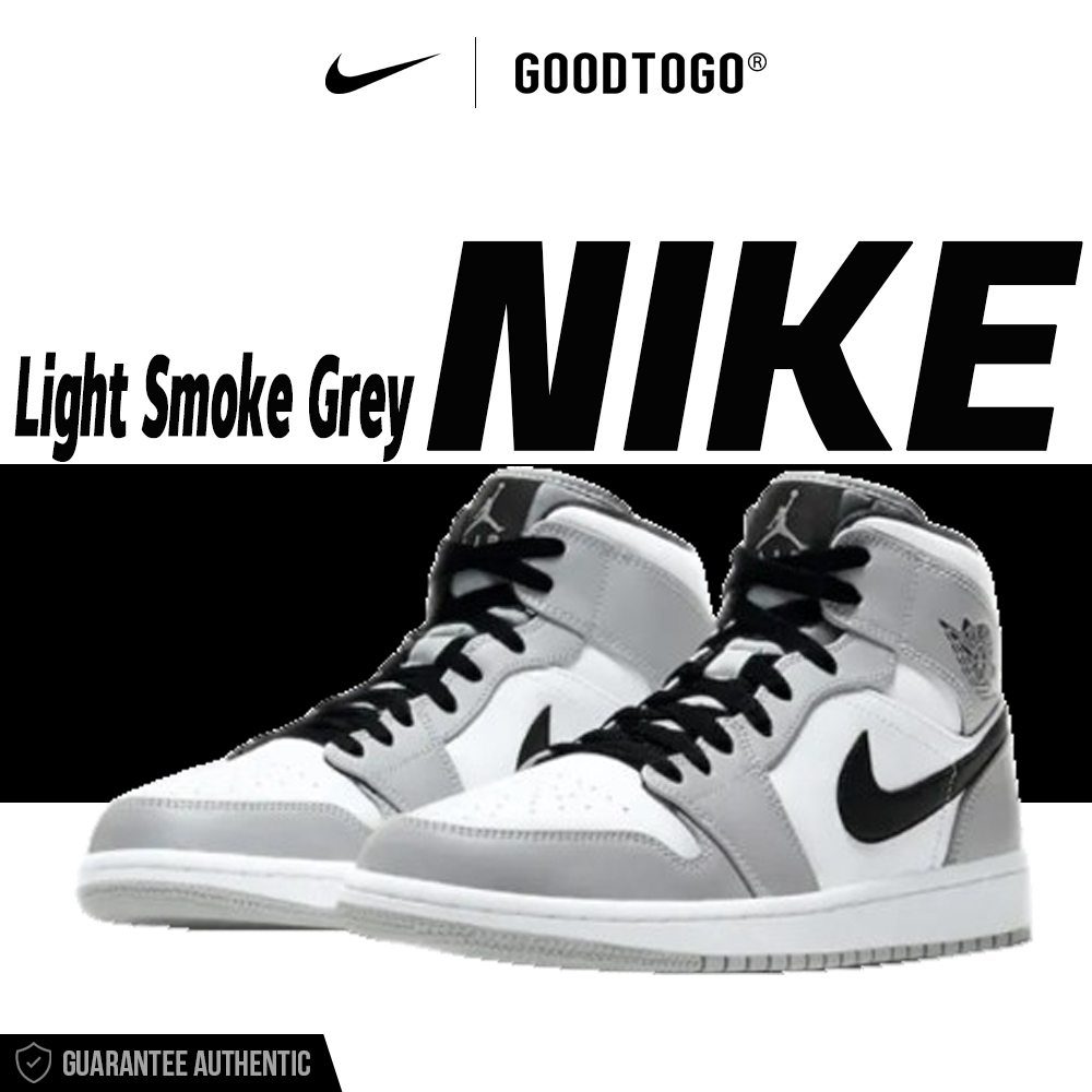 แท้💯% Jordan Air Jordan 1 Mid 'Light Smoke Grey' Sneakers 554724-092