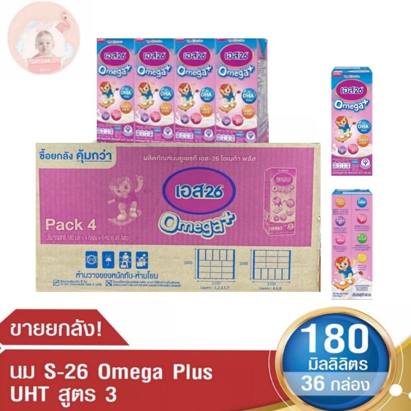 S26 UHT omega เอส26ชมพู โอเมก้า ยกลัง36กล่อง(180ml)