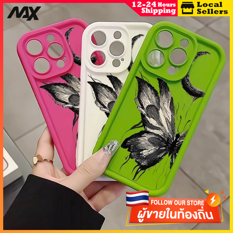 สินค้าพร้อมส่ง เคสซิลิโคน ลายผีเสื้อ กันกระแทก สําหรับ iphone 11 12 13 14 15 Pro Max xr xs Max 7 8 Plus 11Pro 13Plu