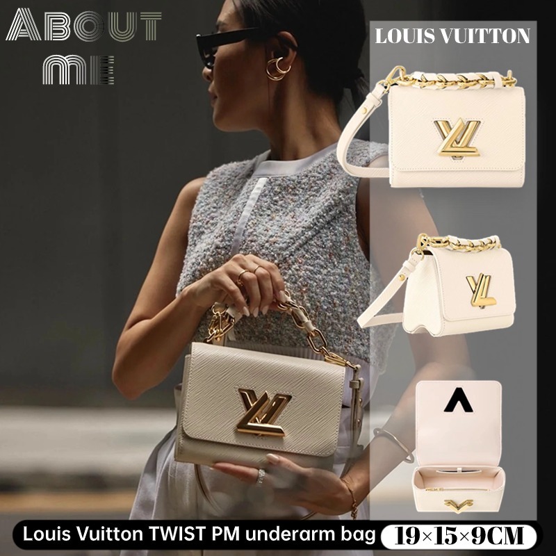 หลุยส์วิตตอง 🌸Louis Vuitton TWIST PM underarm bag🌸 กระเป๋าสะพายไหล่ผู้หญิง EPI สีขาว M22373/LV bag