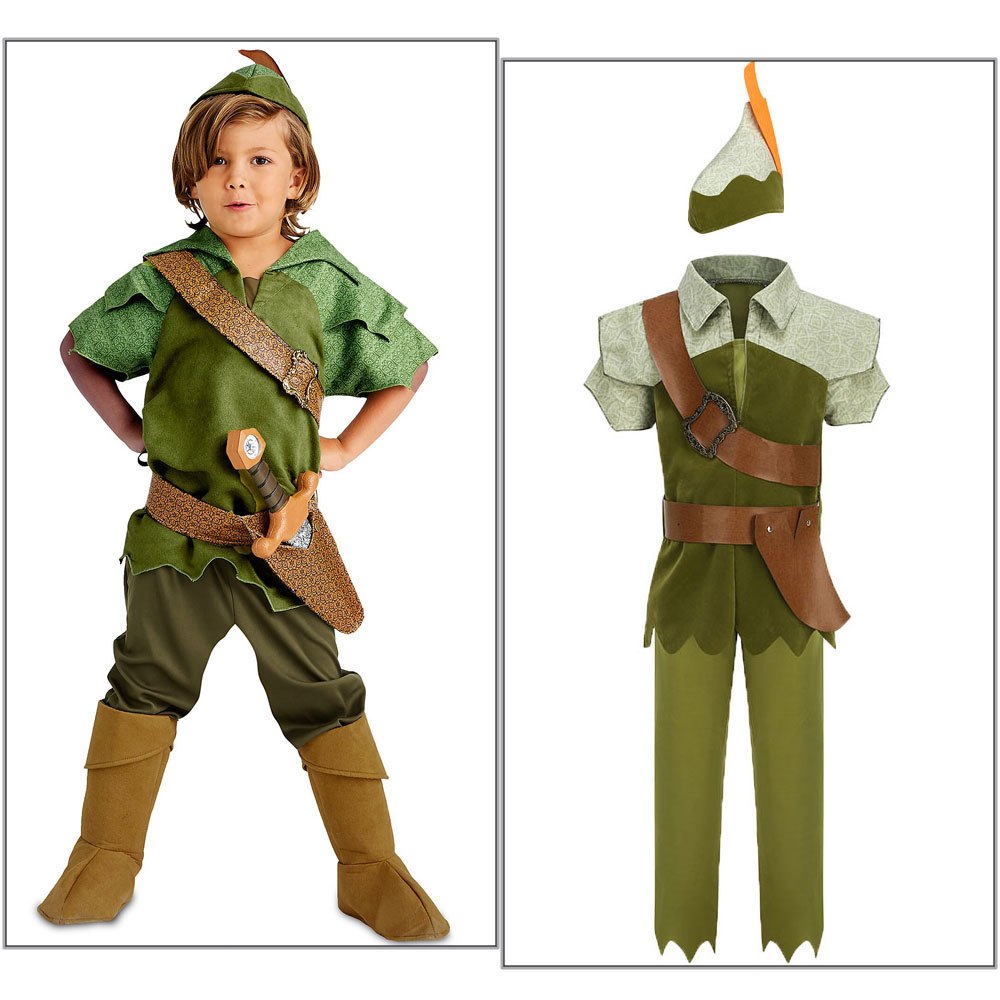 Peter Pan Cosplay Costume for Kids Boy Tinkerbell Elves Robin Green Clothes Elf Ears Set Halloween