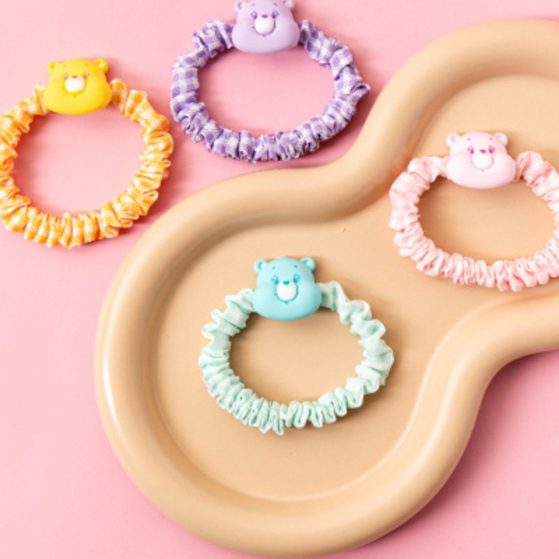 daiso • ยางรัดผม care bear chouchou hair ties pink,mint / purple,yellow 2 pcs