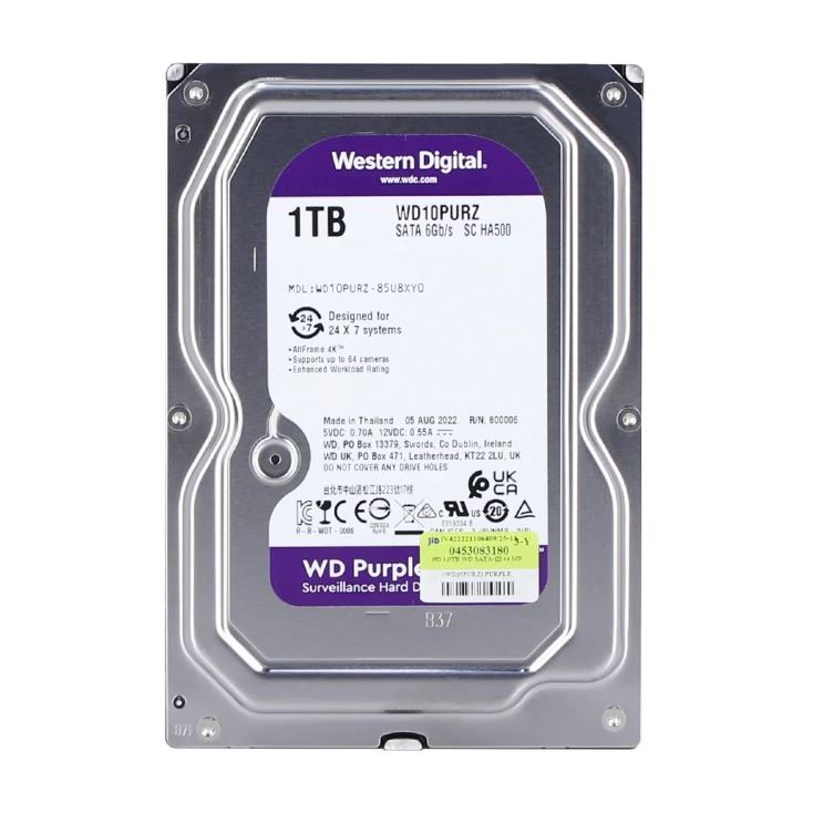 1 TB 3.5″ HDD (ฮาร์ดดิสก์ 3.5″) WD PURPLE – SATA3 (WD10PURZ)