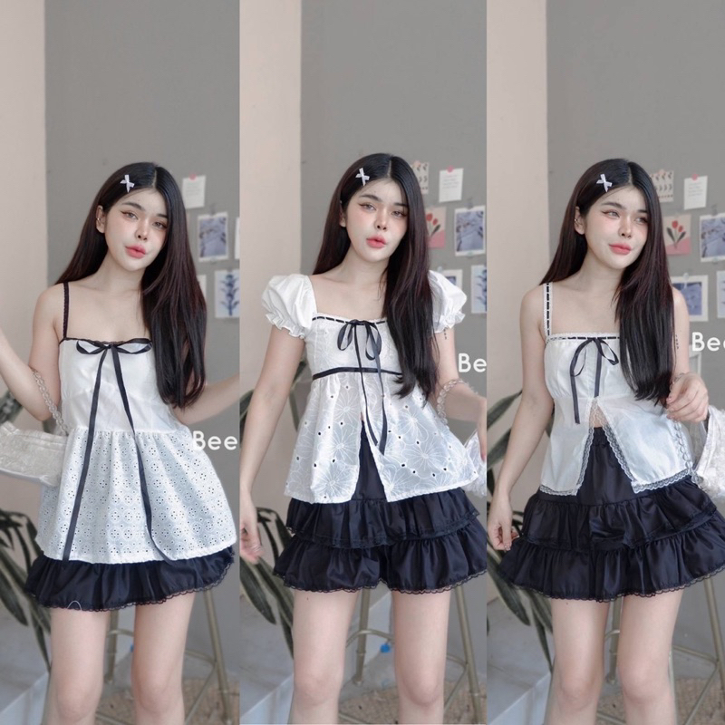 Sunny สายเดี่ยวลูกไม้ริบบิ้นดำ สไตล์สาวเวียดนาม งานน่ารักไม่ซ้ำ!!