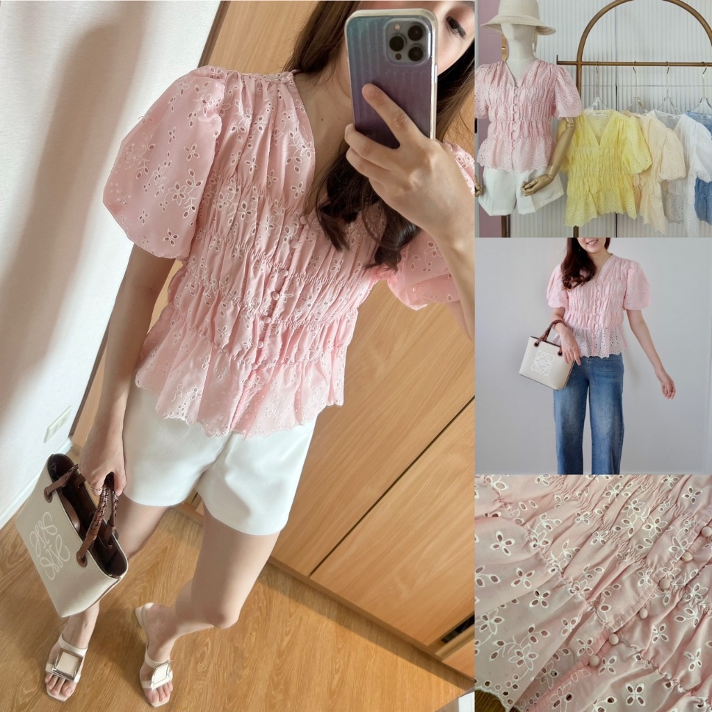 lena lace top สาวหวานมาค่า เนื้อลูกไม้สวย ใส่สบาย ด้านหน้าเป็น กระดุมจริง