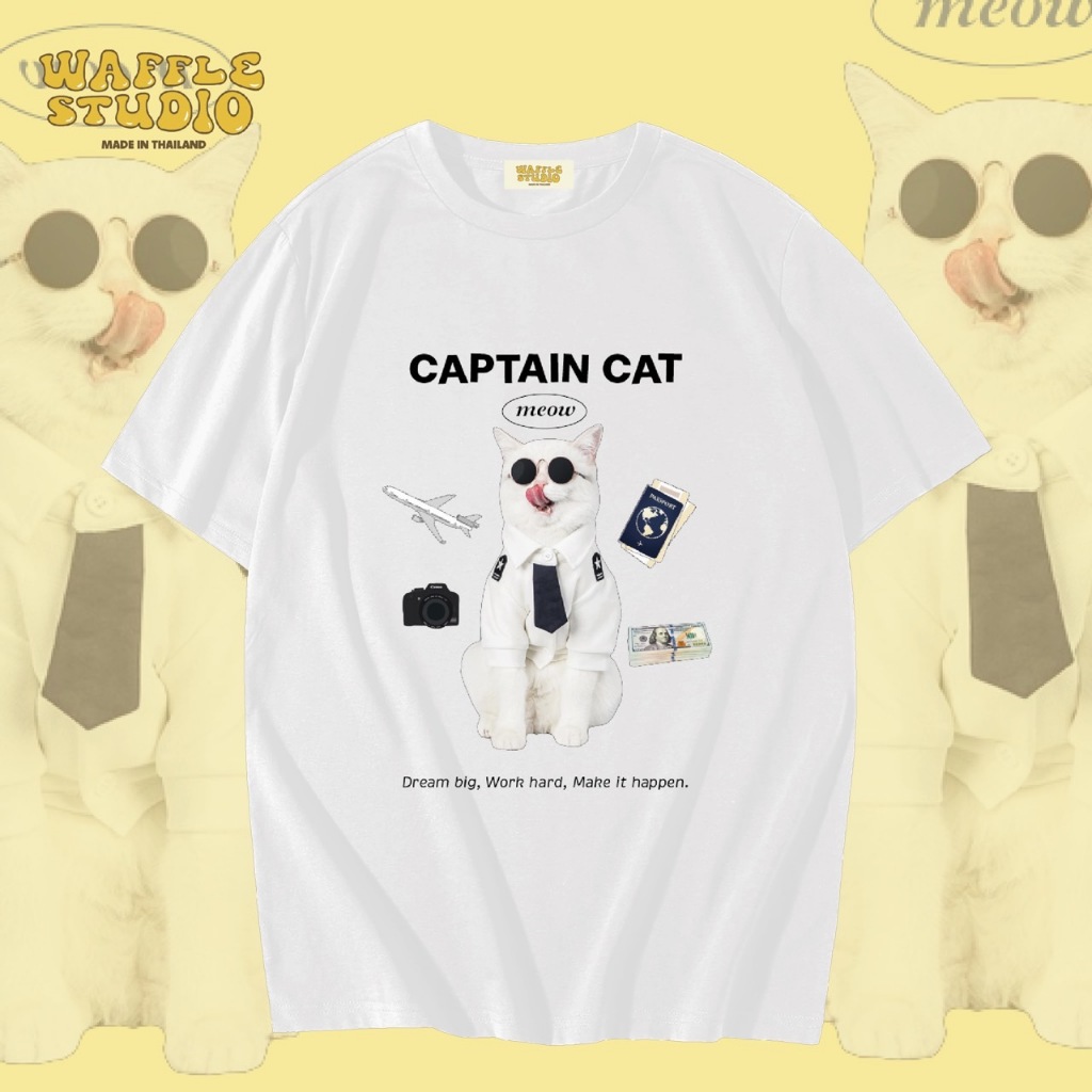 [ ส่งฟรี ] WS0173 เสื้อยืดโอเวอร์ไซส์ เสื้อยืดเกาหลี ผ้าคอตตอน100% เสื้อยืด น้องแมว ทาสแมว WAFFLE STUDIO