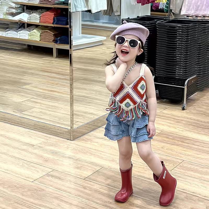 [Y D]324 พร้อมส่ง ชุดเด็กผู้หญิง เสื้อสายเดี่ยว +กางเกงยีนส์ขาสั้น