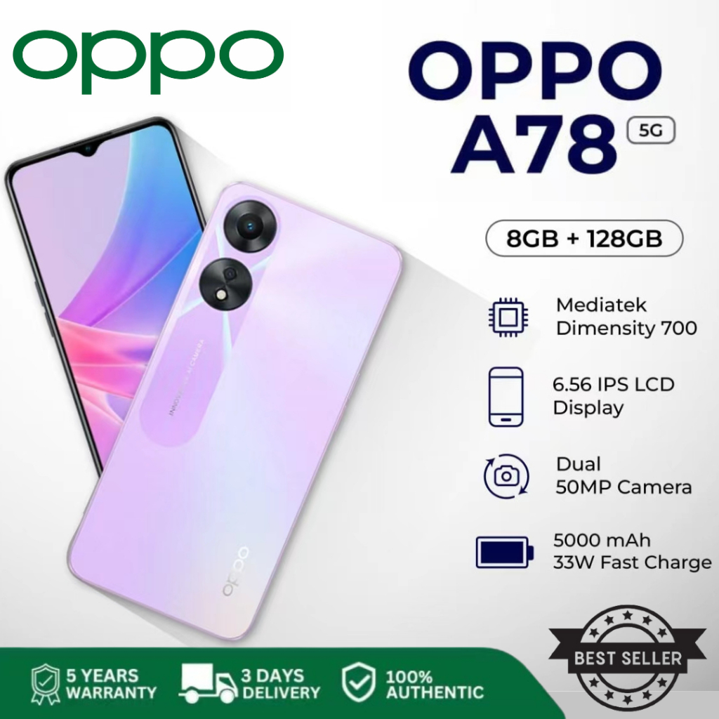 OPPO A78 5G SMART PHONE [การรับประกัน 1 บวก 1] (8+128) โทรศัพท์มือถือ หน้าจอ FHD+ AMOLED Display ชาร์จไว 67W SUPERVOOC
