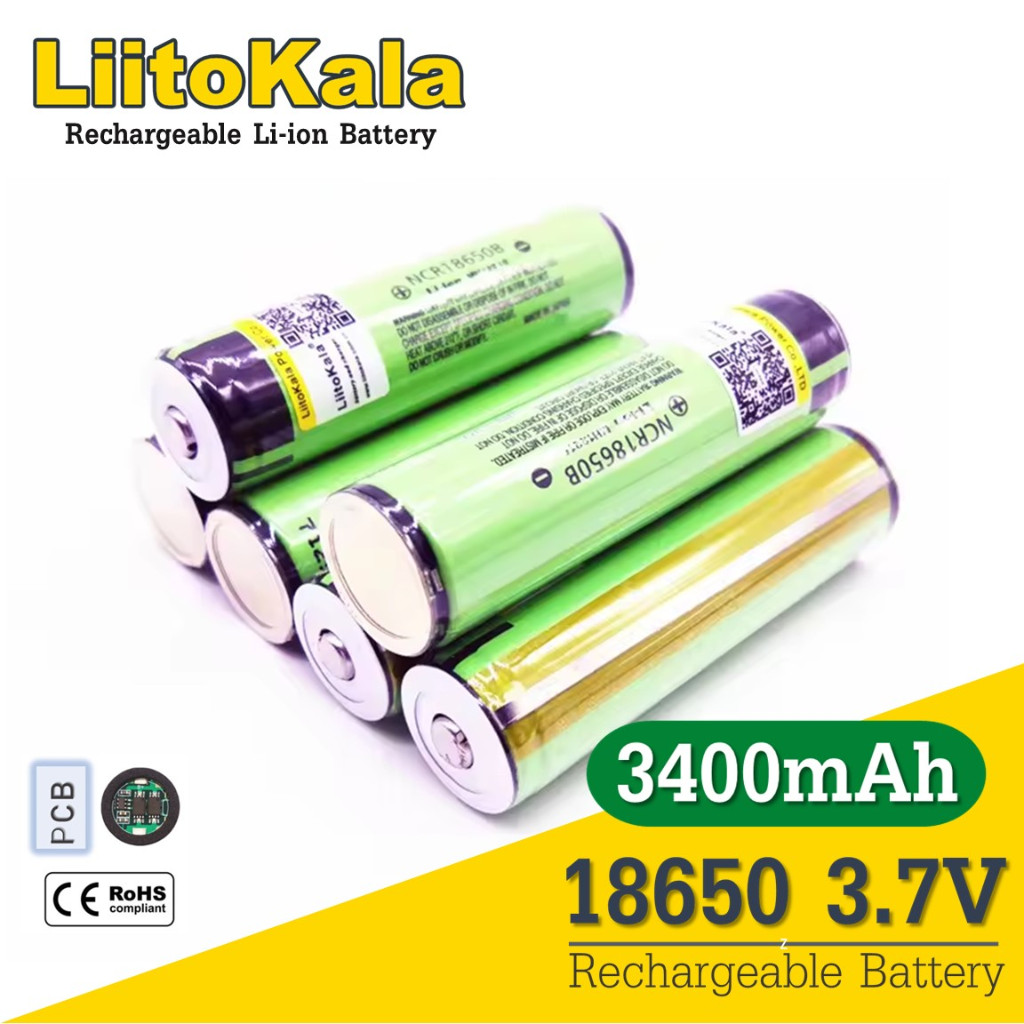 [หัวนูน มีวงจร] ถ่านชาร์จ 18650 Liitokala NCR18650B 3.7V Li-ion 3400mAh