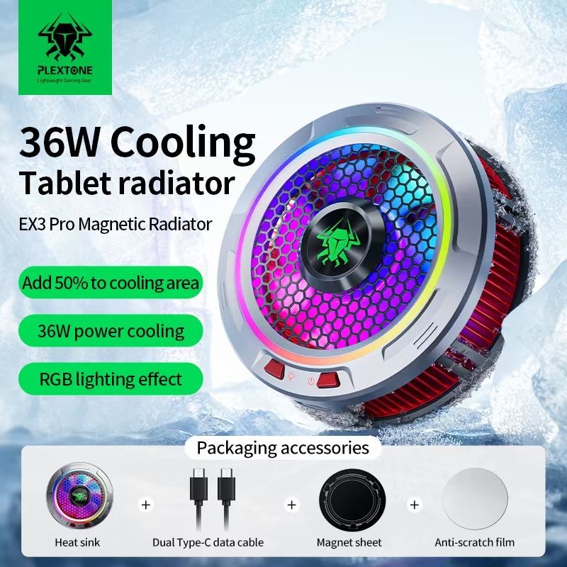 PLEXTONE EX3Pro Tablet Radiator, พัดลมระบายความร้อนแท็บเล็ต, พัดลมระบายความร้อนแบบโอเวอรคล็อก 36W, ไ