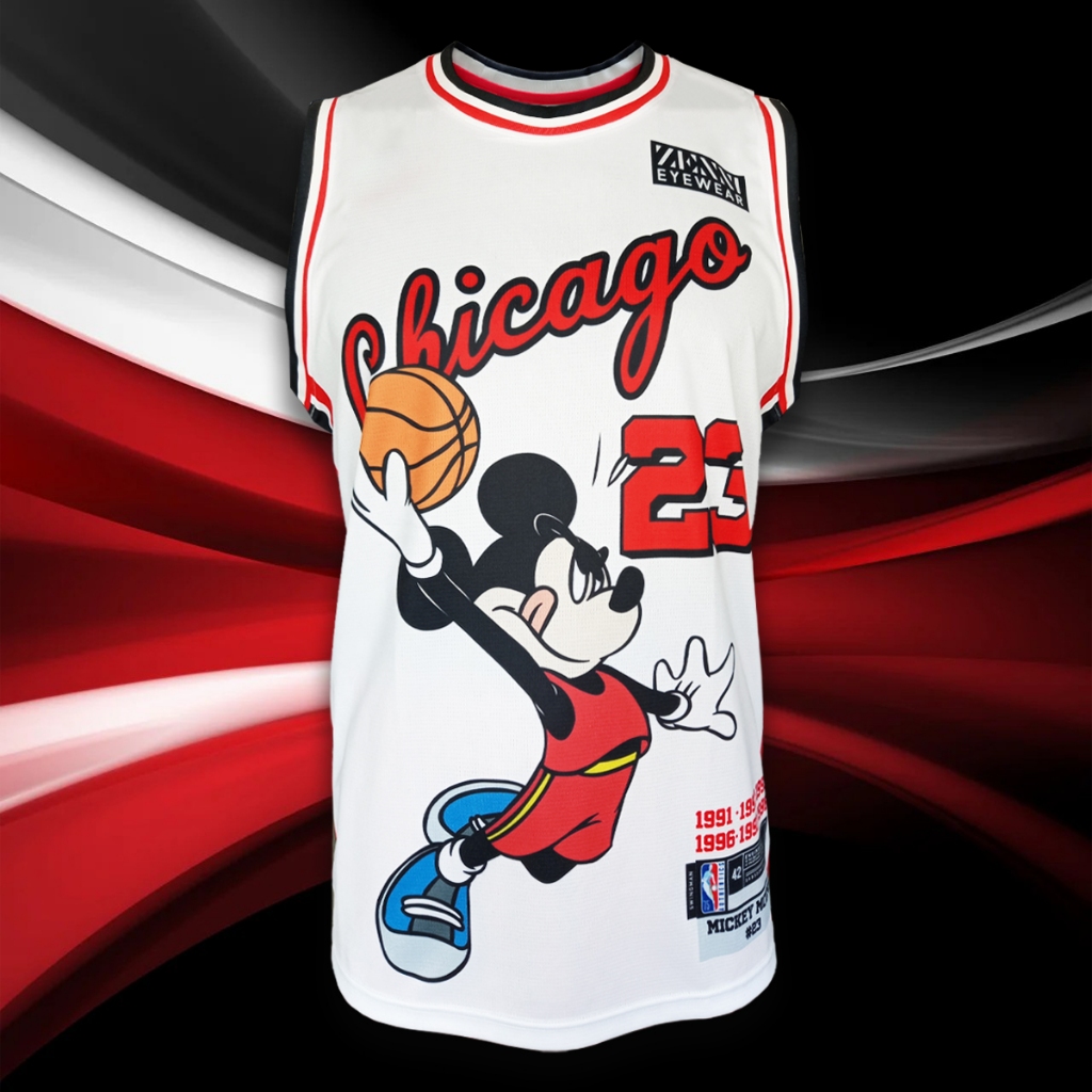 เสื้อบาสเกตบอล NBA Chicago ทีม ชิคาโก้ ลายการ์ตูน #BK0243 รุ่น MM#23 / ขาว ไซส์ S-5XL