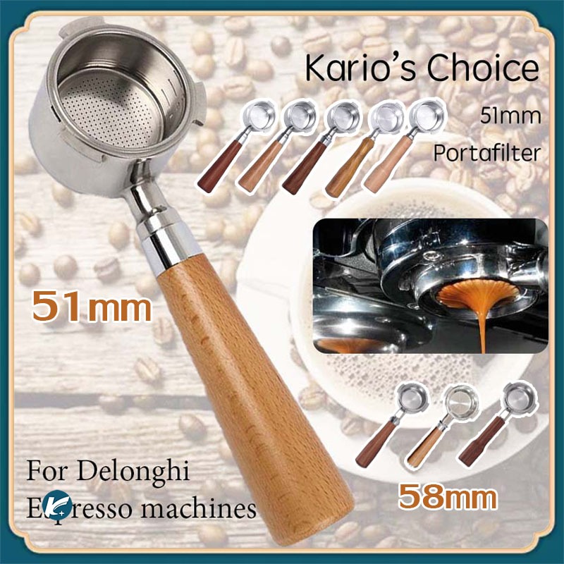 【KC】51/58mm (3หู) Delonghi ก้านชงกาแฟ ด้ามชงกาแฟ หัวชงกาแฟ Bottomless Portafilter SS 304 ขนาด